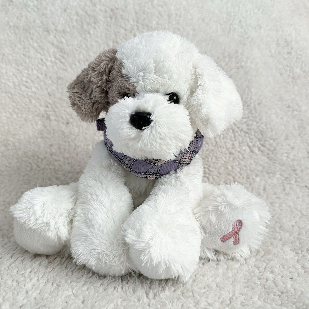Dressbarn Lilac White Beige Puppy Dog Plush Toy Breast Cancer Awareness 2011